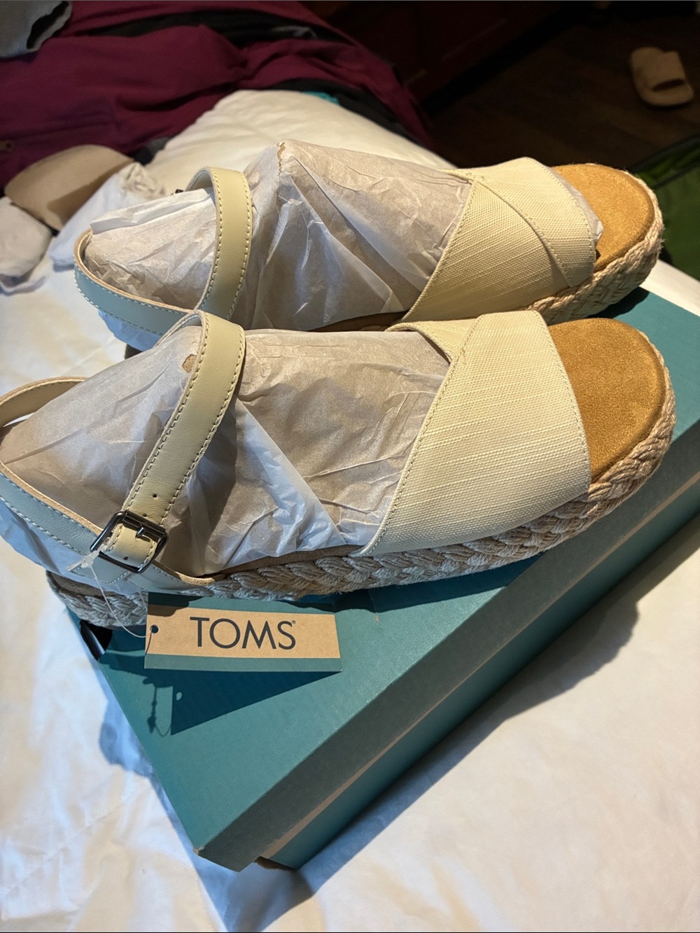 TOMS Cream Espadrille Platform Sandals with Ankle Strap